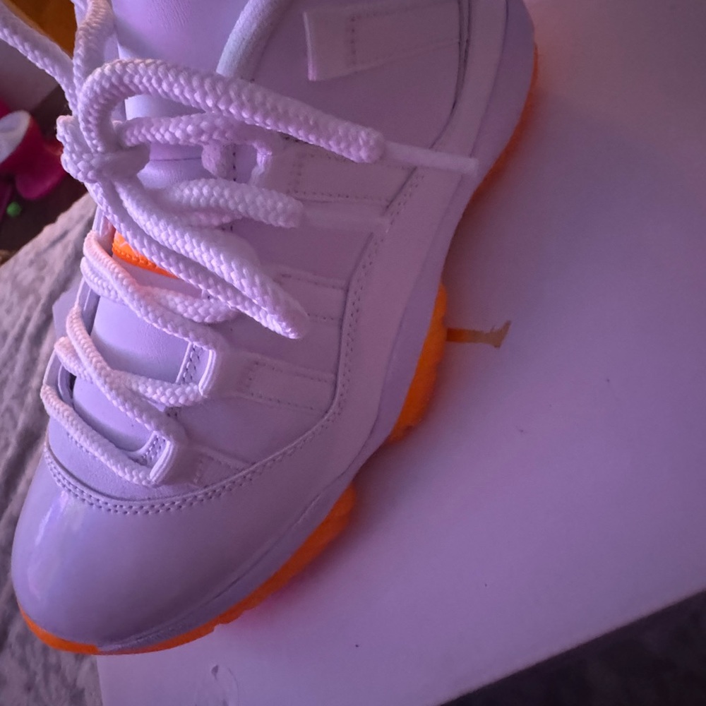 Woman, White and Orange Sneakers